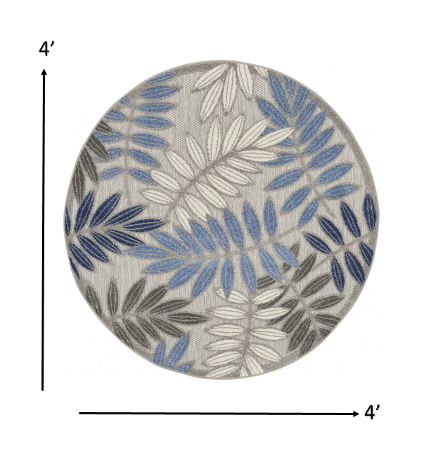 2? x 10? Gray and Blue Leaves Indoor Outdoor Runner Rug - AFS