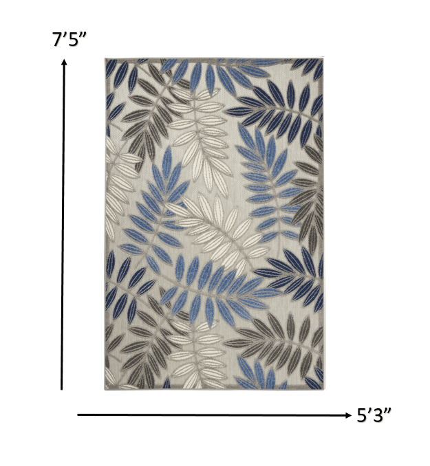 2? x 10? Gray and Blue Leaves Indoor Outdoor Runner Rug - AFS