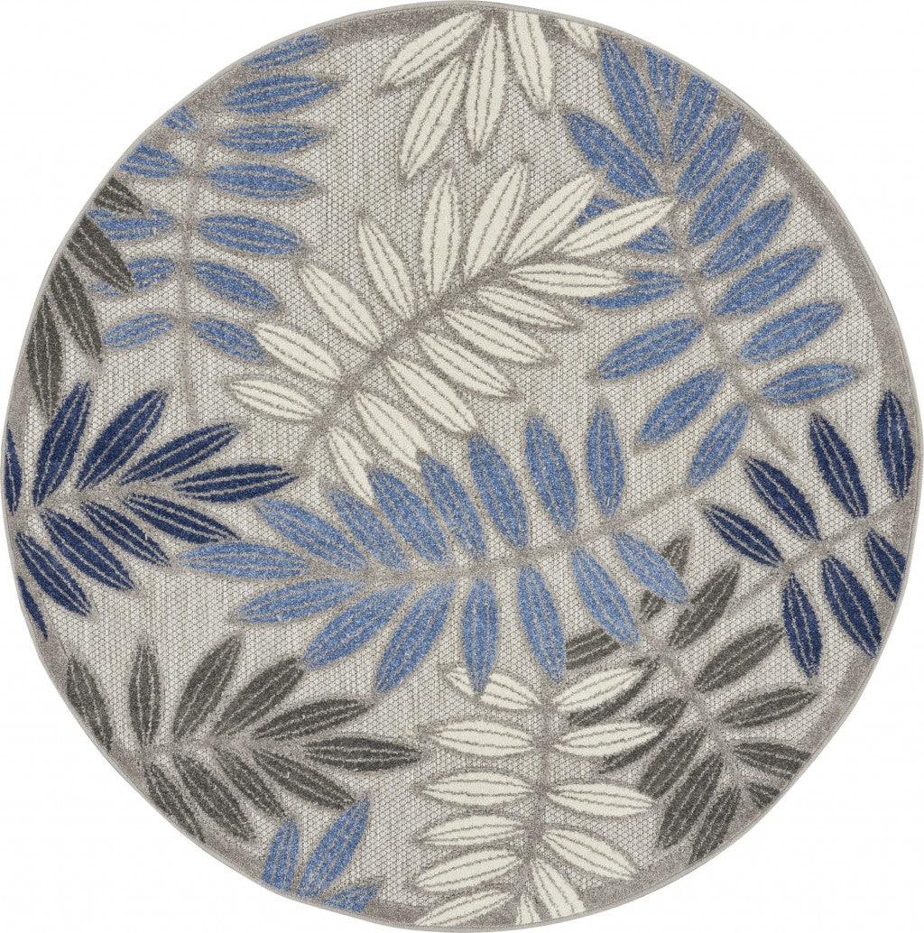 2? x 10? Gray and Blue Leaves Indoor Outdoor Runner Rug - AFS