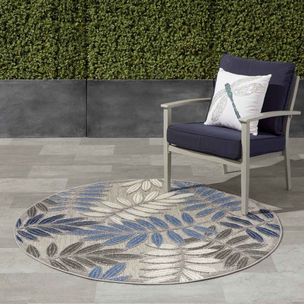 2? x 10? Gray and Blue Leaves Indoor Outdoor Runner Rug - AFS