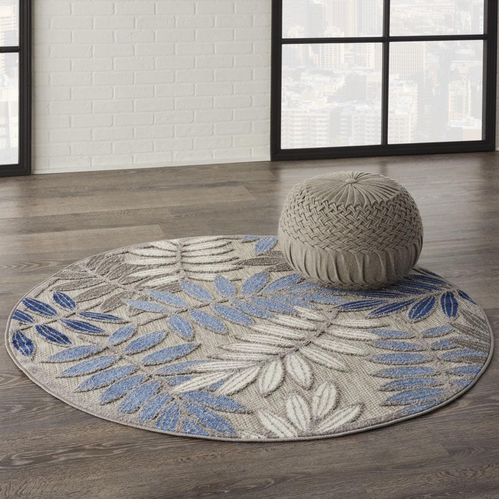 2? x 10? Gray and Blue Leaves Indoor Outdoor Runner Rug - AFS