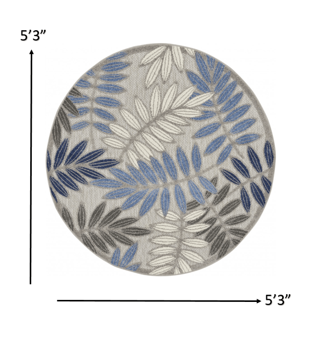 2? x 10? Gray and Blue Leaves Indoor Outdoor Runner Rug - AFS