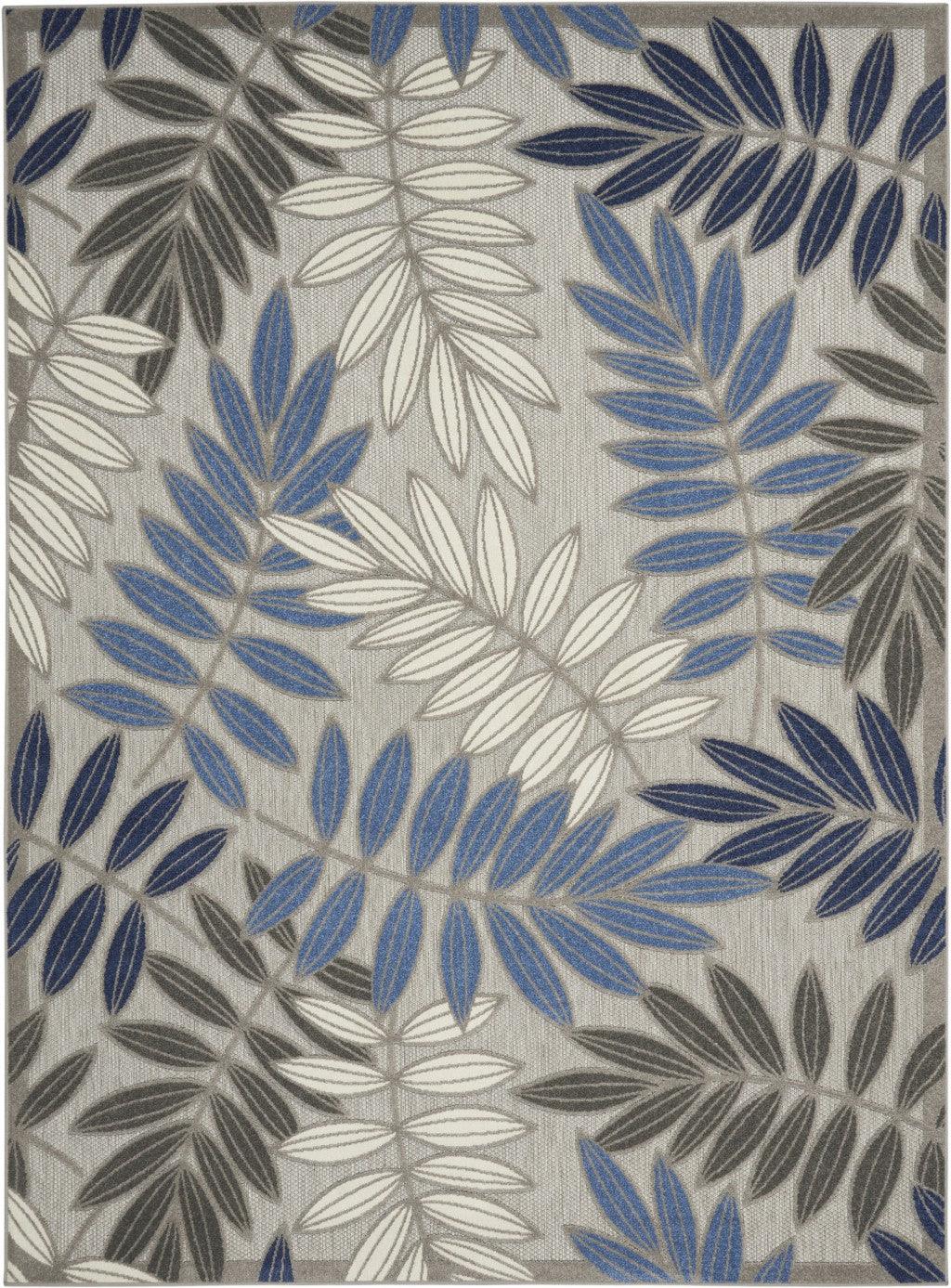 2? x 10? Gray and Blue Leaves Indoor Outdoor Runner Rug - AFS