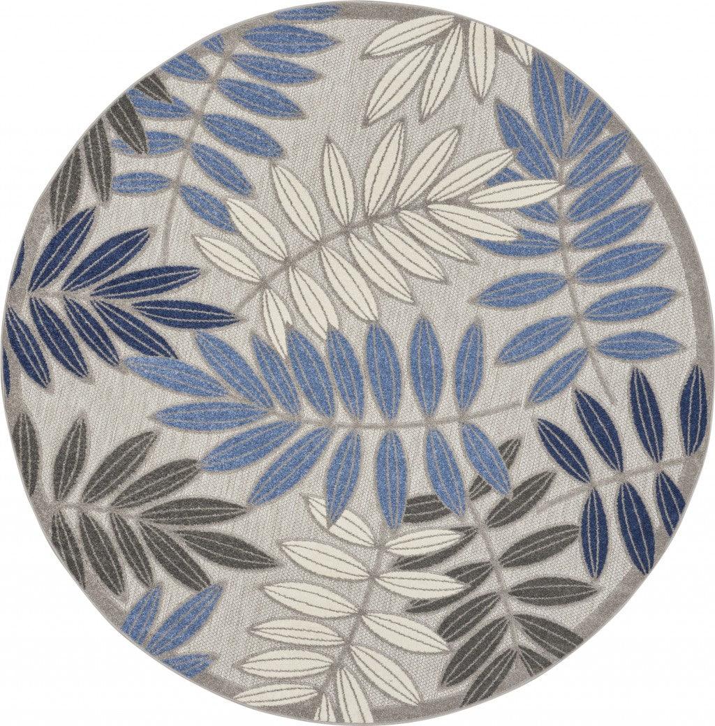 2? x 10? Gray and Blue Leaves Indoor Outdoor Runner Rug - AFS