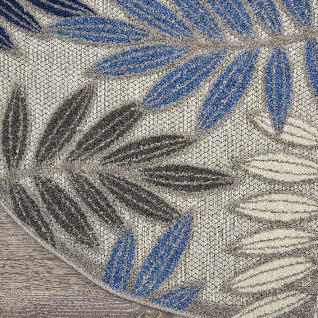 2? x 10? Gray and Blue Leaves Indoor Outdoor Runner Rug - AFS