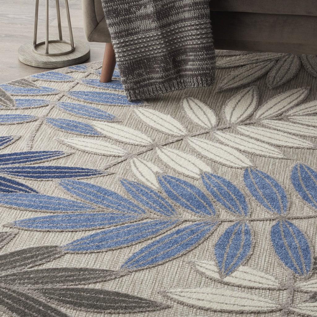 2? x 10? Gray and Blue Leaves Indoor Outdoor Runner Rug - AFS