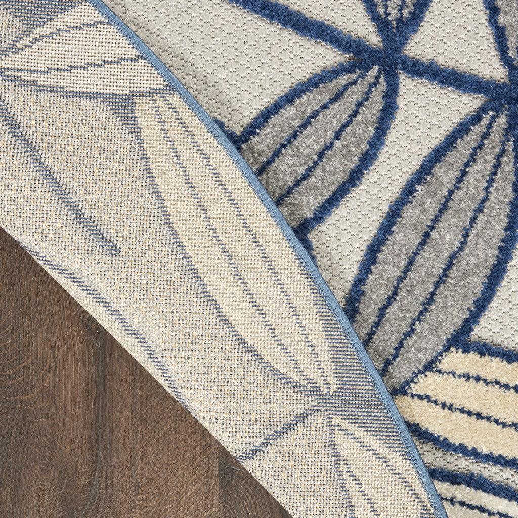 7? x 10' Ivory and Navy Leaves Indoor Outdoor Area Rug - AFS