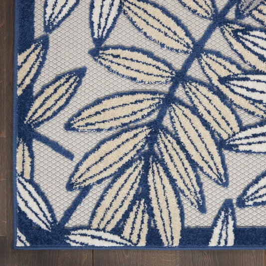 7? x 10' Ivory and Navy Leaves Indoor Outdoor Area Rug - AFS