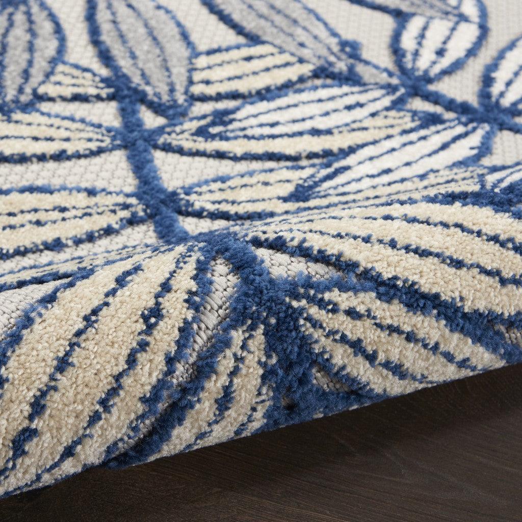 7? x 10' Ivory and Navy Leaves Indoor Outdoor Area Rug - AFS