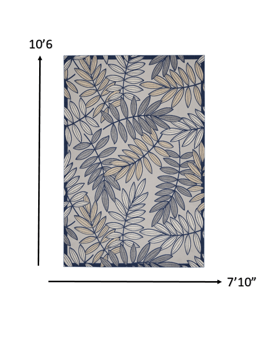 7? x 10' Ivory and Navy Leaves Indoor Outdoor Area Rug - AFS