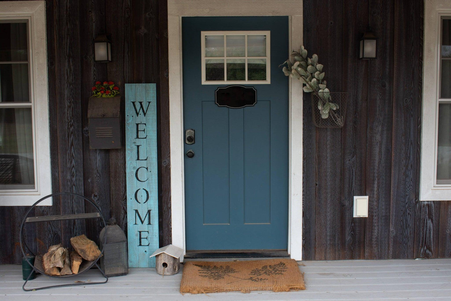 Rustic Light Aqua Blue Front Porch Welcome Sign - AFS