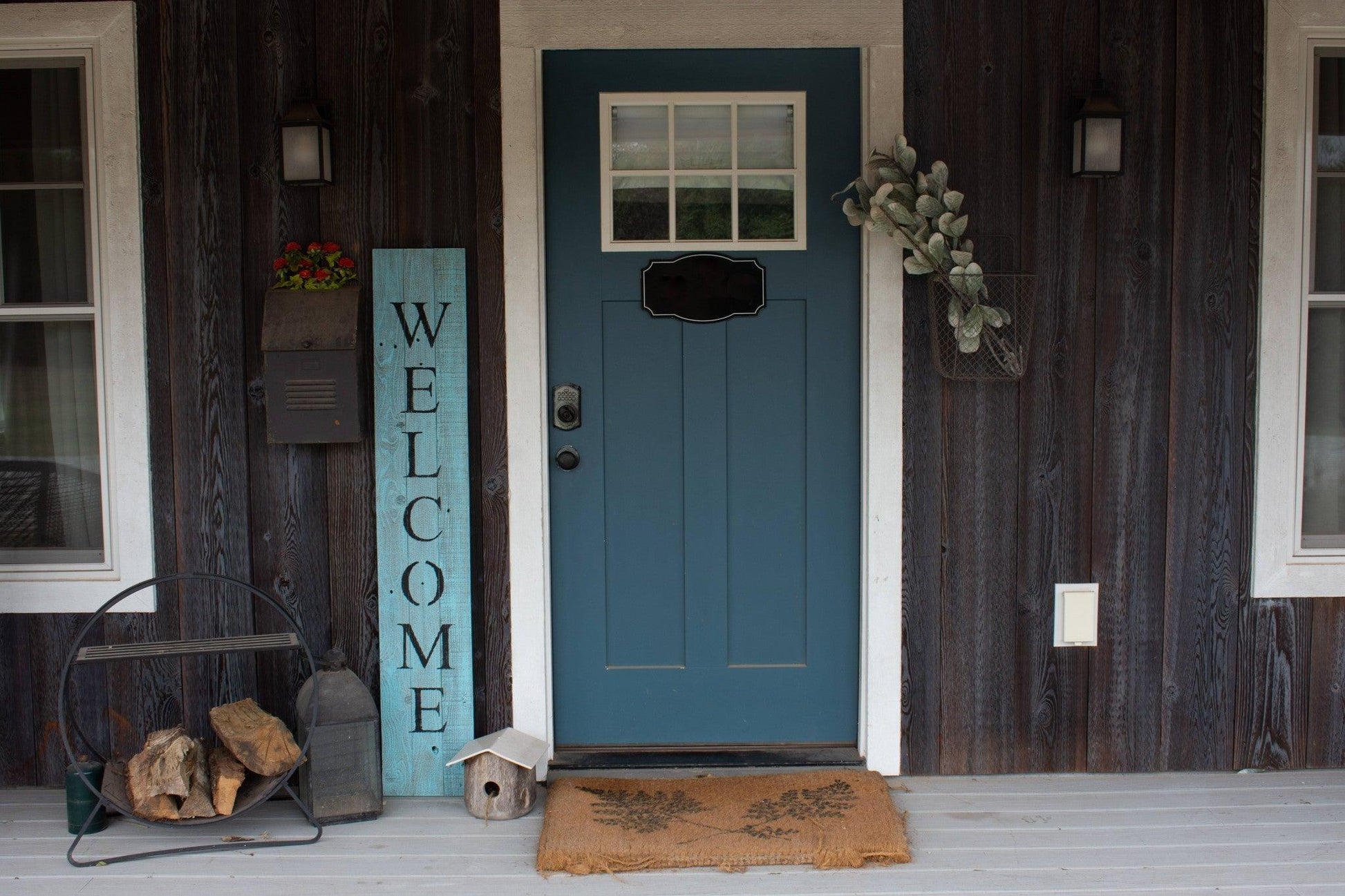 Rustic Light Aqua Blue Front Porch Welcome Sign - AFS