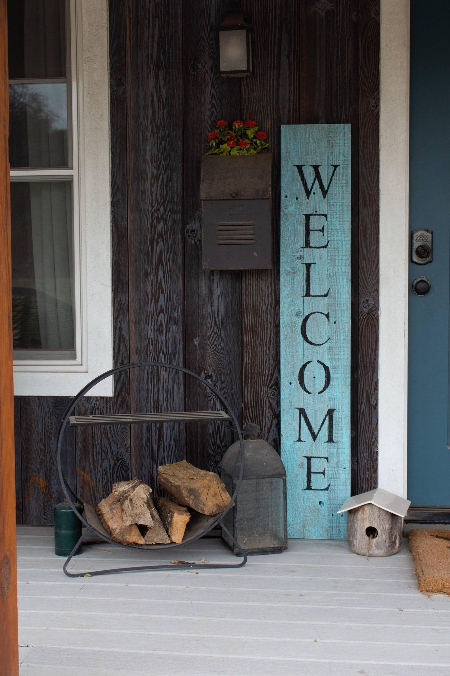 Rustic Light Aqua Blue Front Porch Welcome Sign - AFS