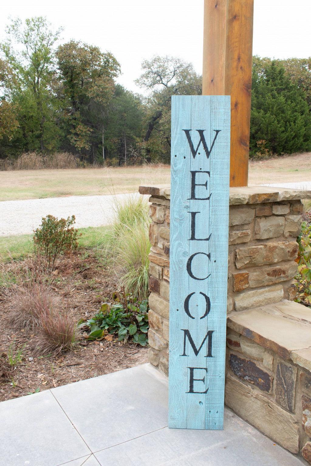 Rustic Light Aqua Blue Front Porch Welcome Sign - AFS