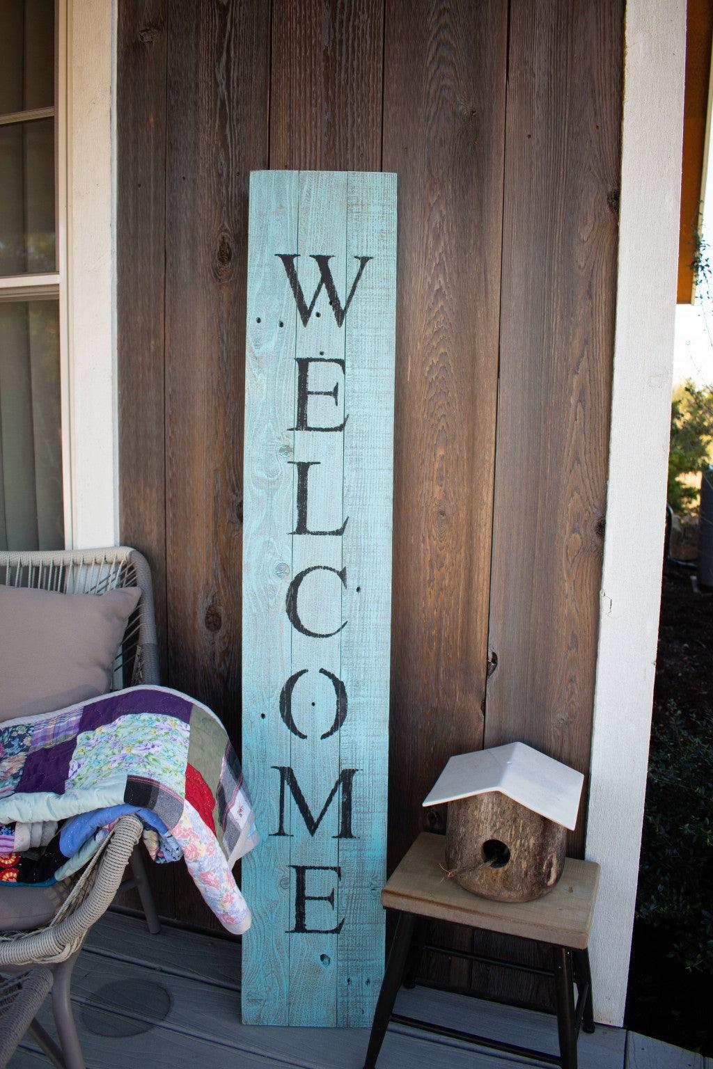 Rustic Light Aqua Blue Front Porch Welcome Sign - AFS