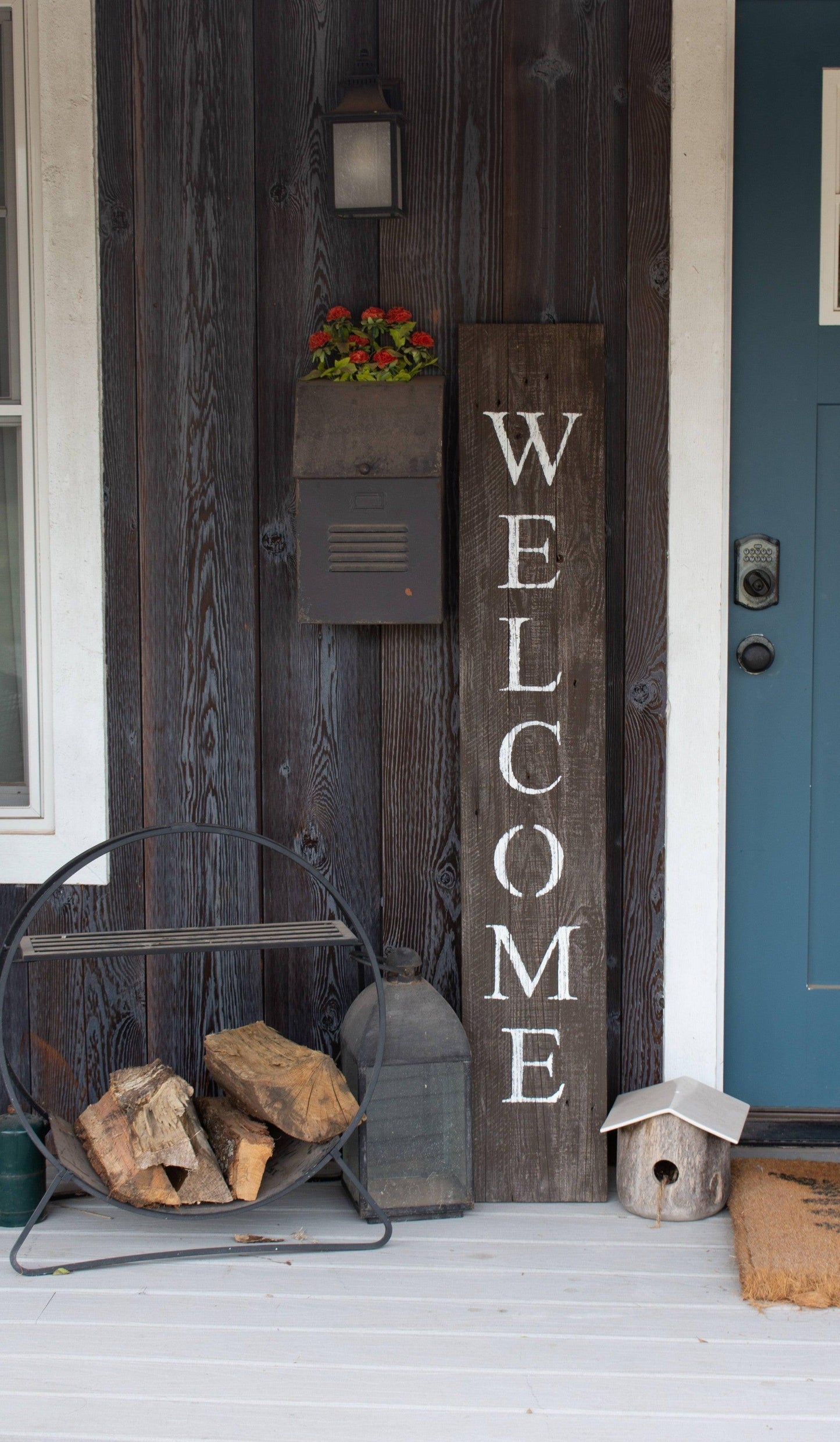 Rustic Espresso Brown and White Front Porch Welcome Sign - AFS