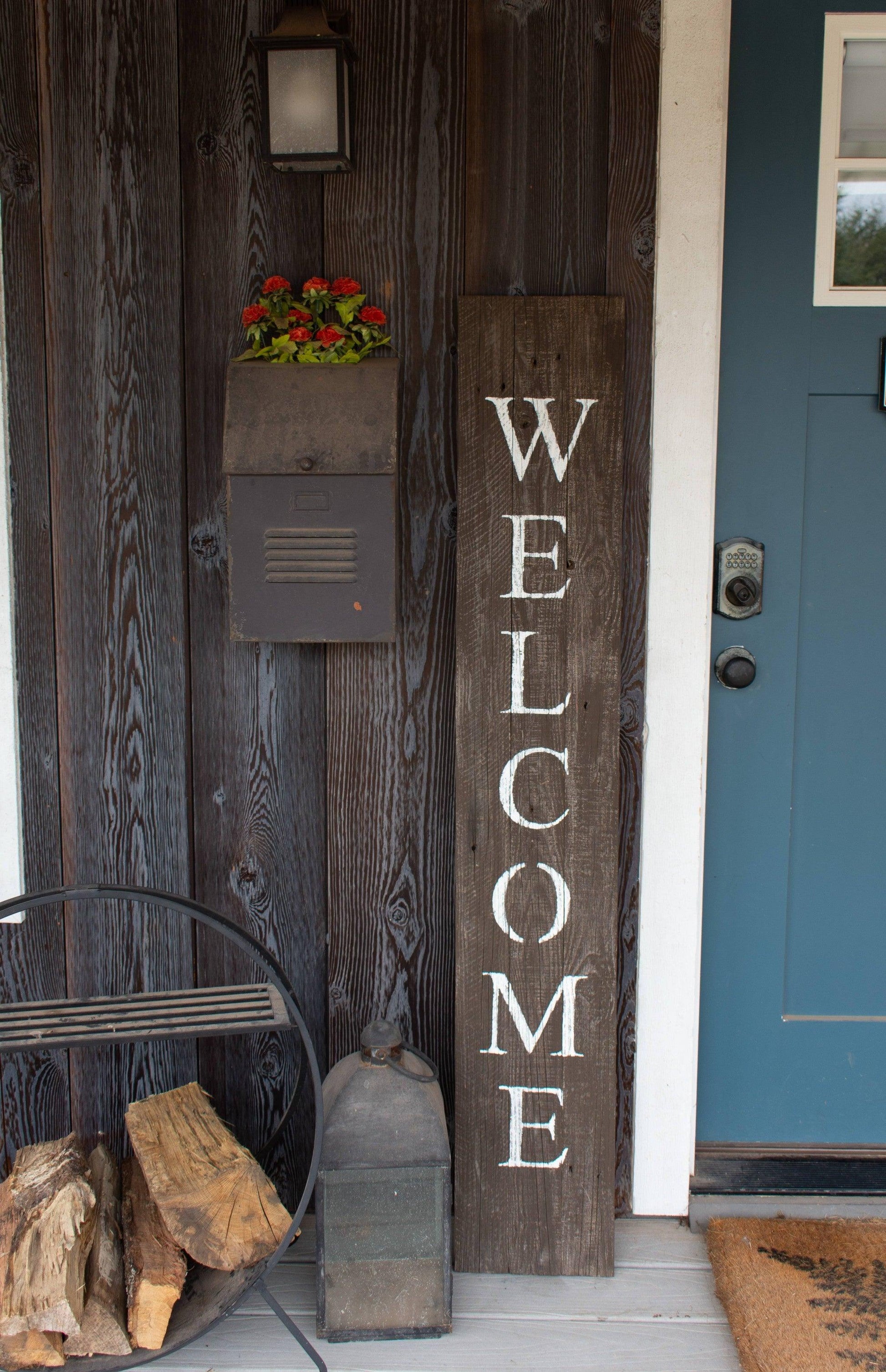 Rustic Espresso Brown and White Front Porch Welcome Sign - AFS