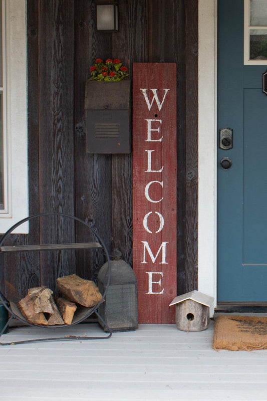 Rustic Red and White Front Porch Welcome Sign - AFS