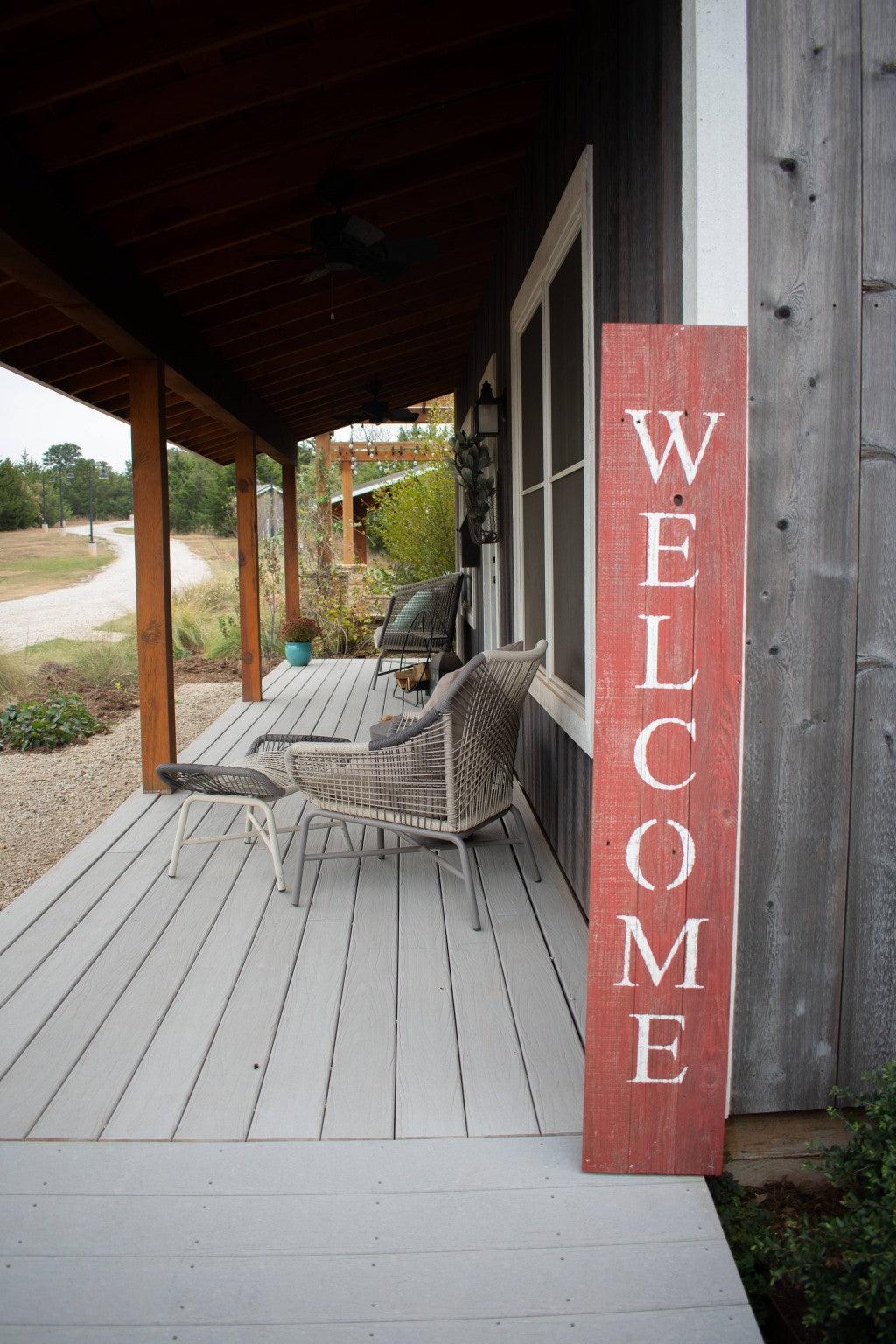 Rustic Red and White Front Porch Welcome Sign - AFS