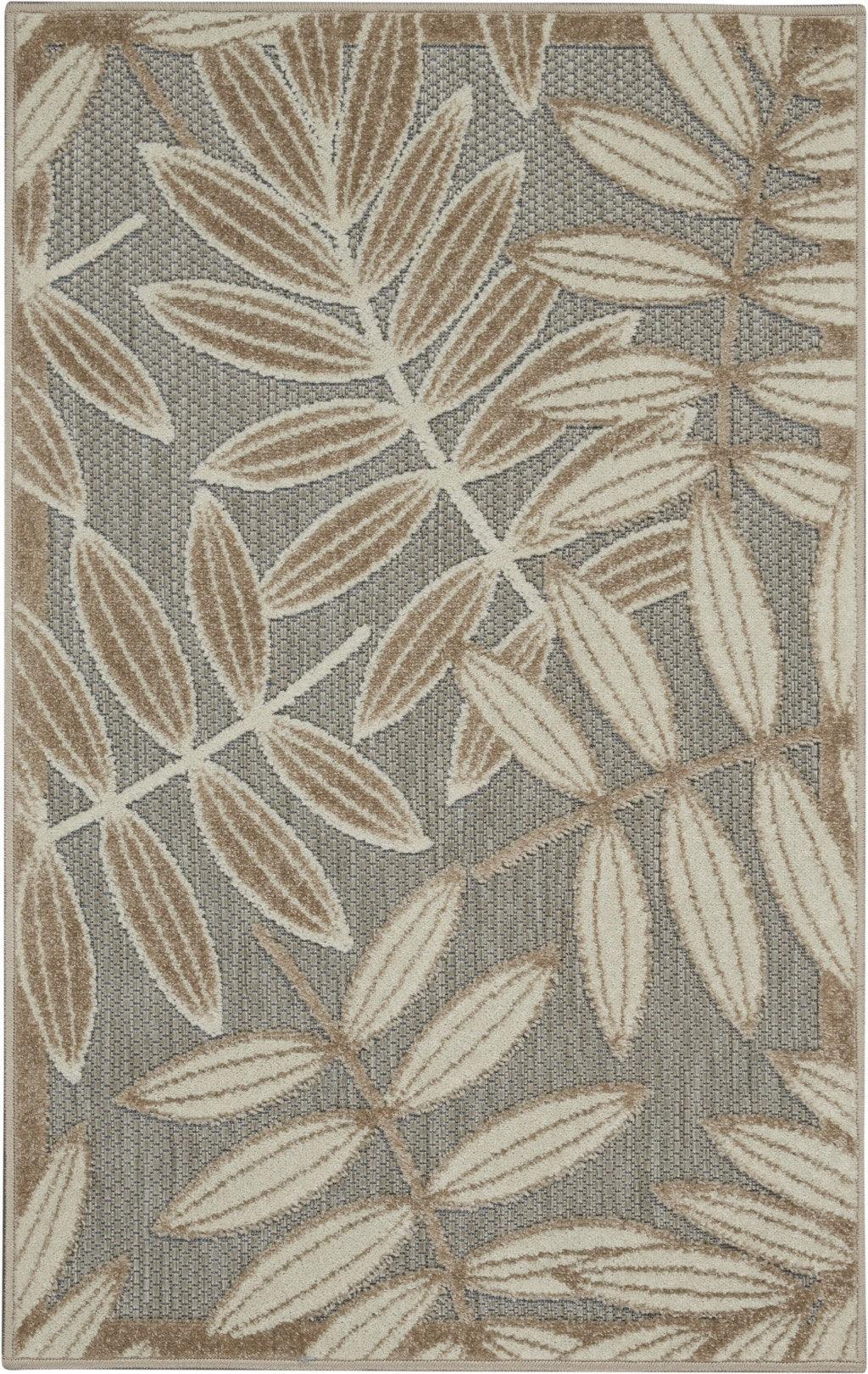 4? Round Natural Leaves Indoor Outdoor Area Rug - AFS