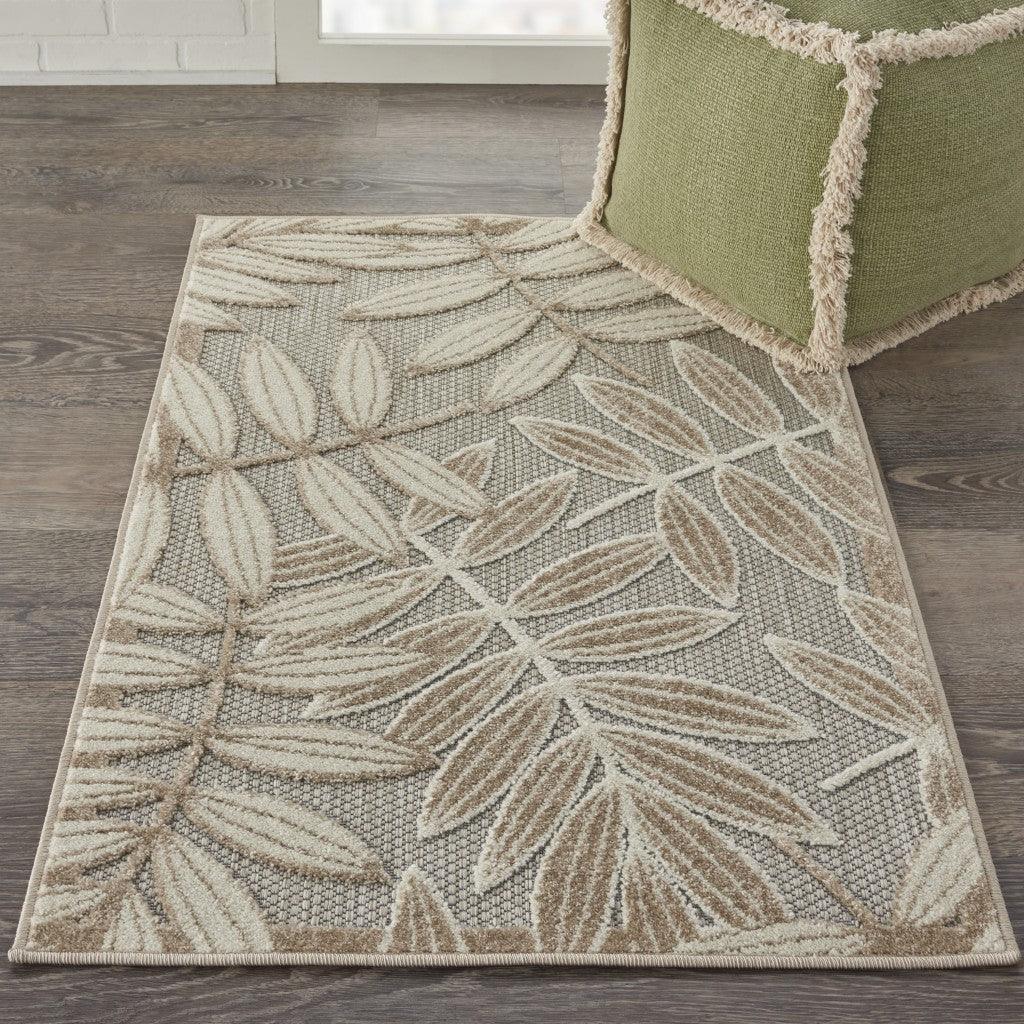 4? Round Natural Leaves Indoor Outdoor Area Rug - AFS