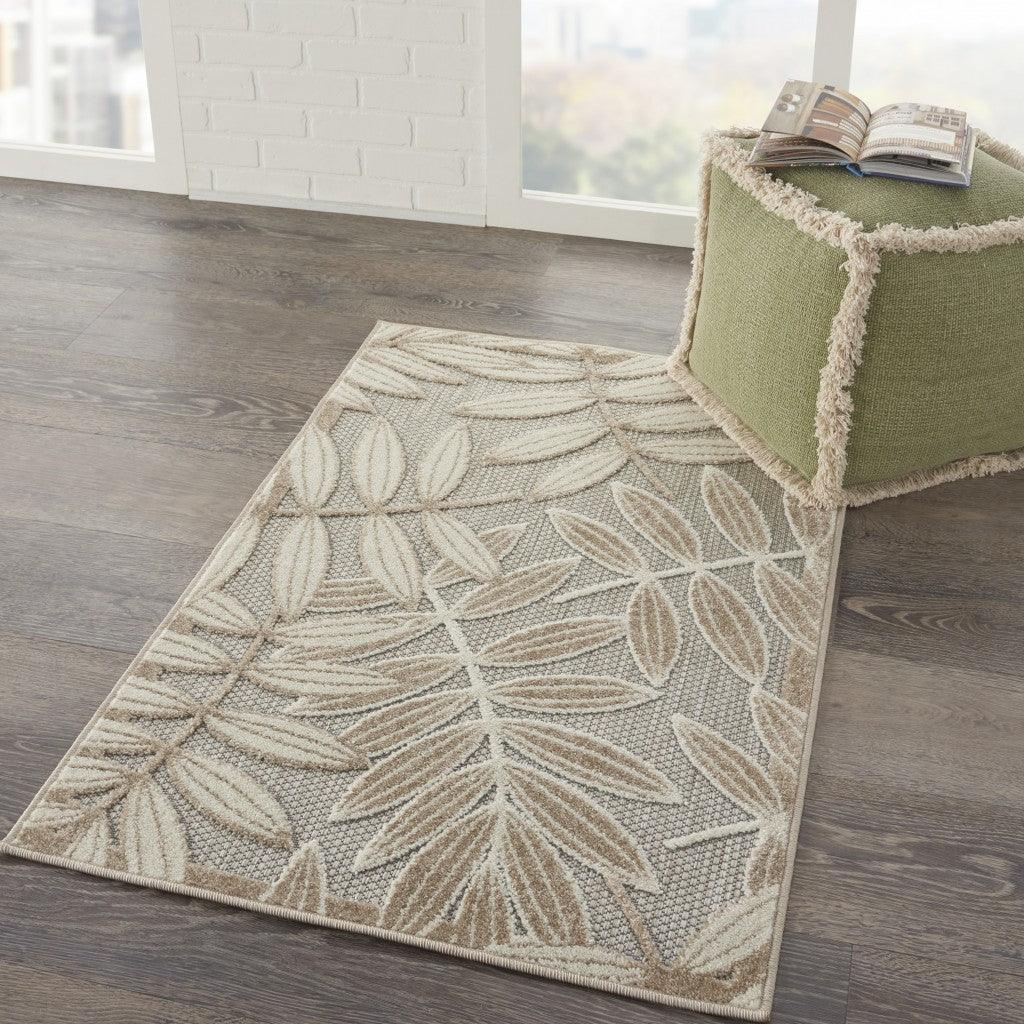 4? Round Natural Leaves Indoor Outdoor Area Rug - AFS