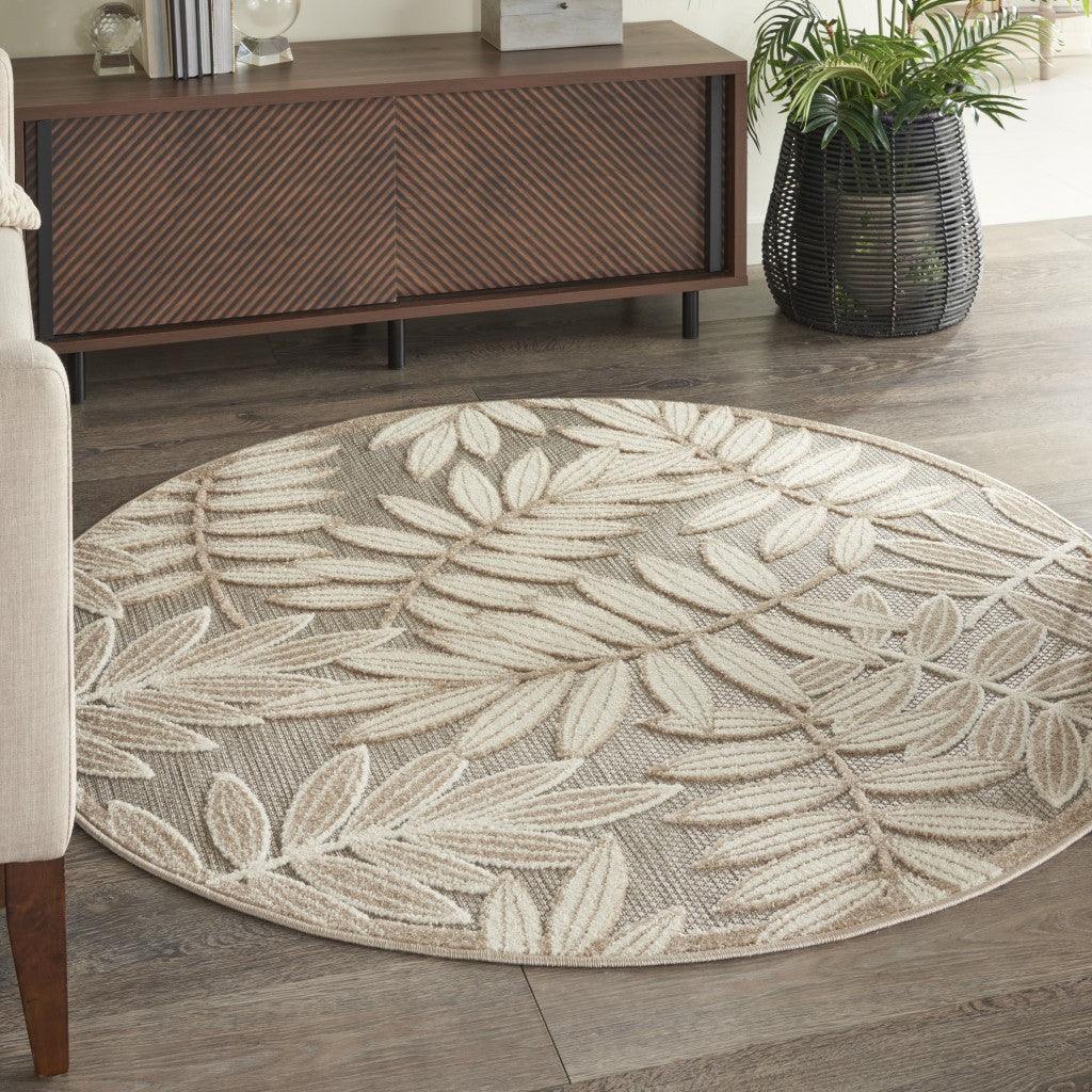 4? Round Natural Leaves Indoor Outdoor Area Rug - AFS