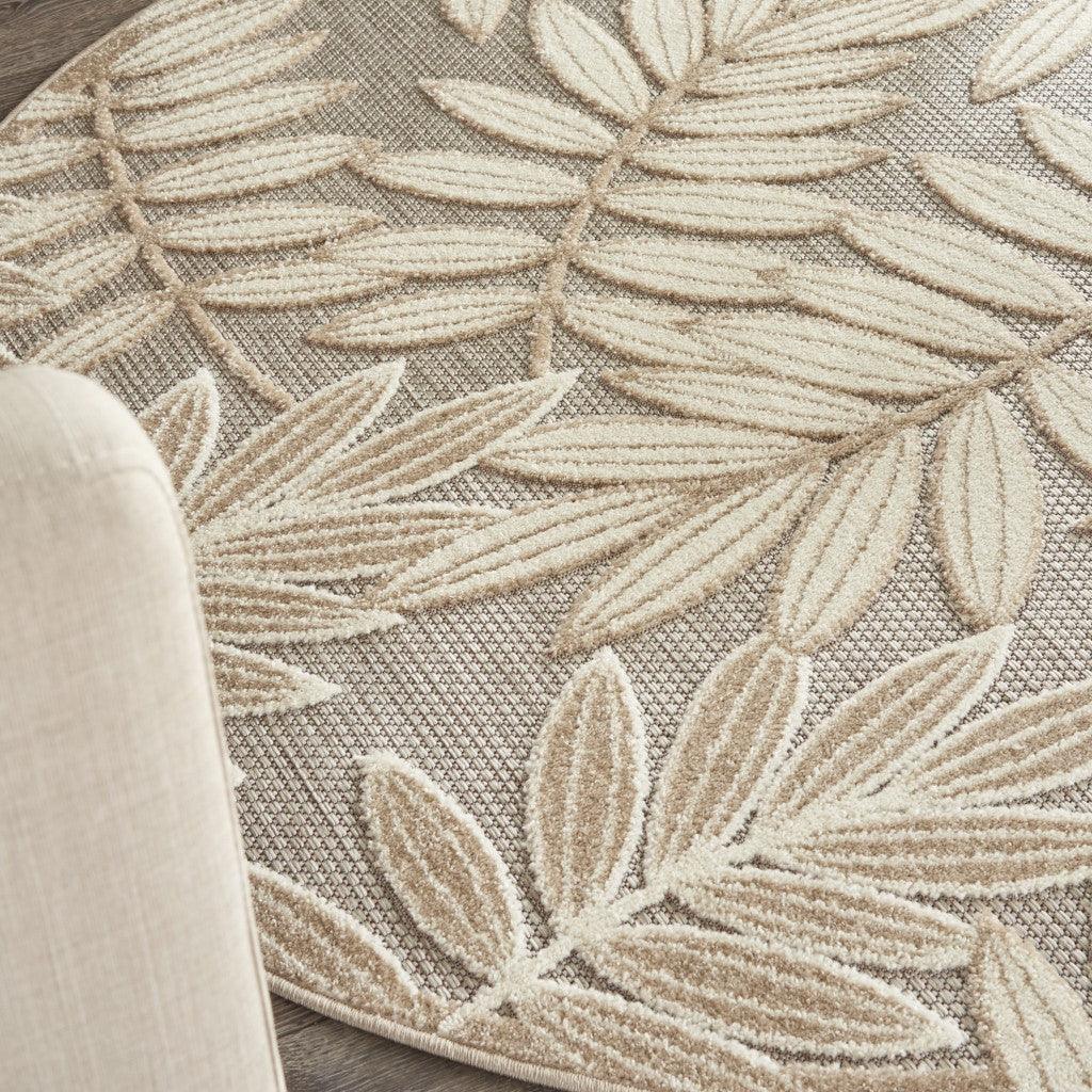 4? Round Natural Leaves Indoor Outdoor Area Rug - AFS