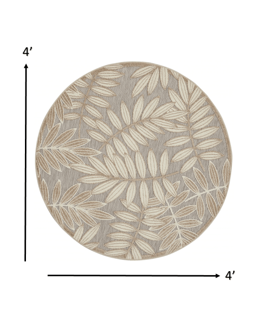 4? Round Natural Leaves Indoor Outdoor Area Rug - AFS