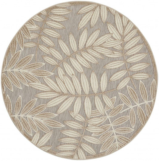 4? Round Natural Leaves Indoor Outdoor Area Rug - AFS