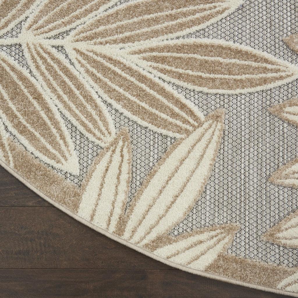 4? Round Natural Leaves Indoor Outdoor Area Rug - AFS