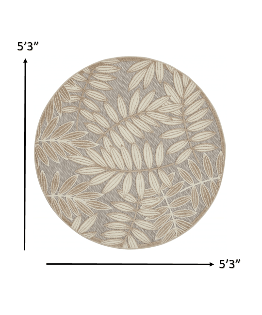 4? Round Natural Leaves Indoor Outdoor Area Rug - AFS