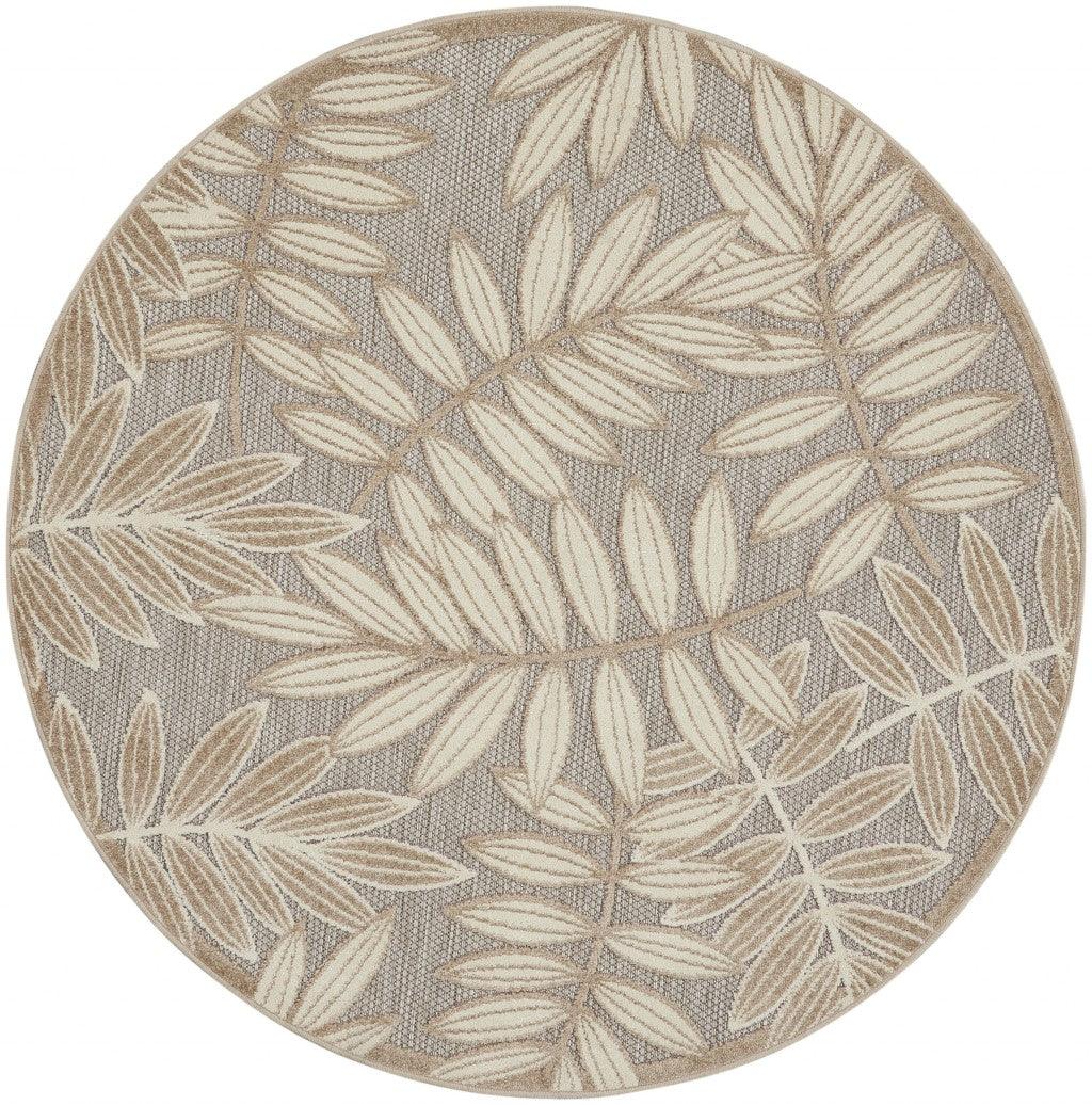 4? Round Natural Leaves Indoor Outdoor Area Rug - AFS