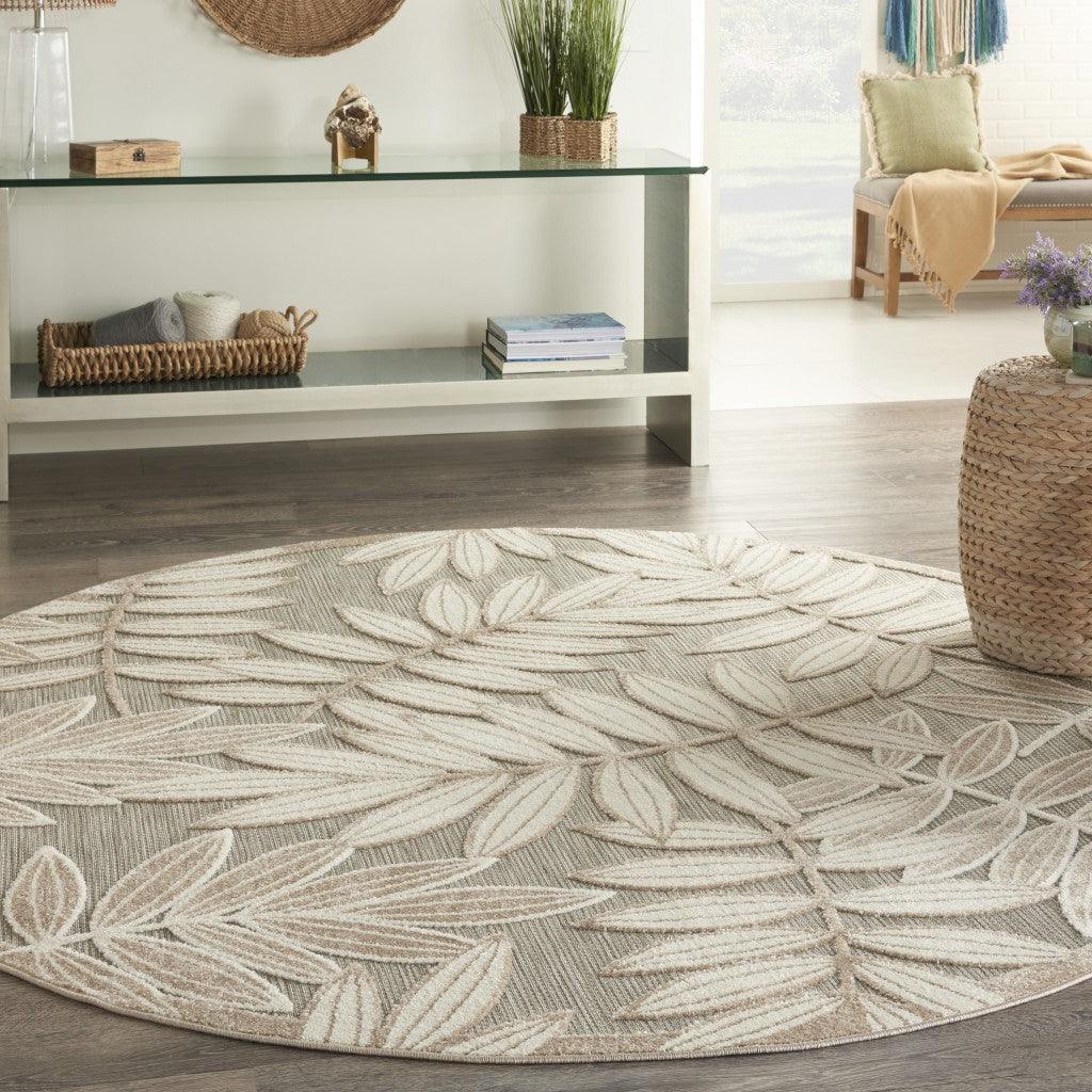 4? Round Natural Leaves Indoor Outdoor Area Rug - AFS