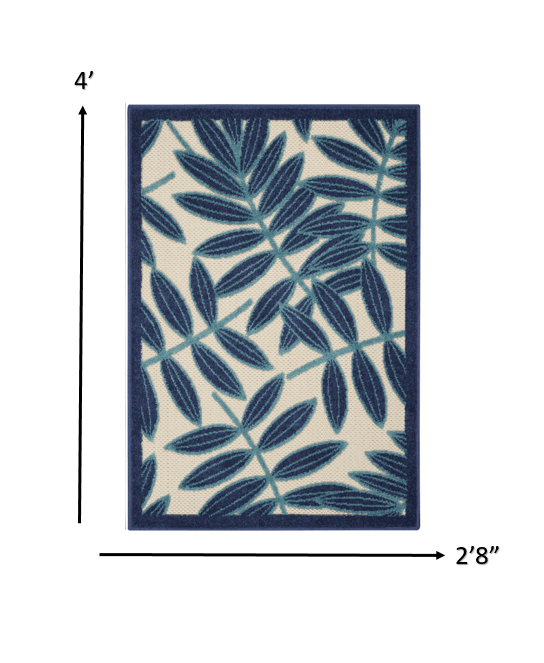 7? x 10? Navy and Beige Leaves Indoor Outdoor Area Rug - AFS