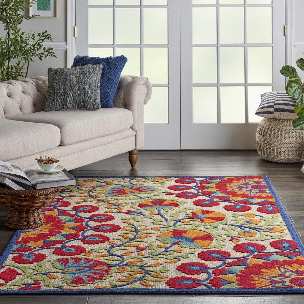 6? x 9' Red and Multicolor Indoor Outdoor Area Rug - AFS