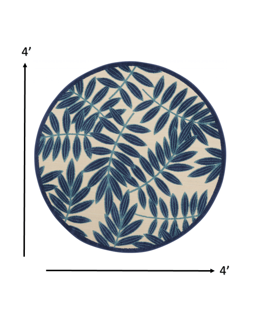 7? x 10? Navy and Beige Leaves Indoor Outdoor Area Rug - AFS