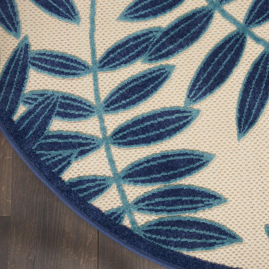 7? x 10? Navy and Beige Leaves Indoor Outdoor Area Rug - AFS