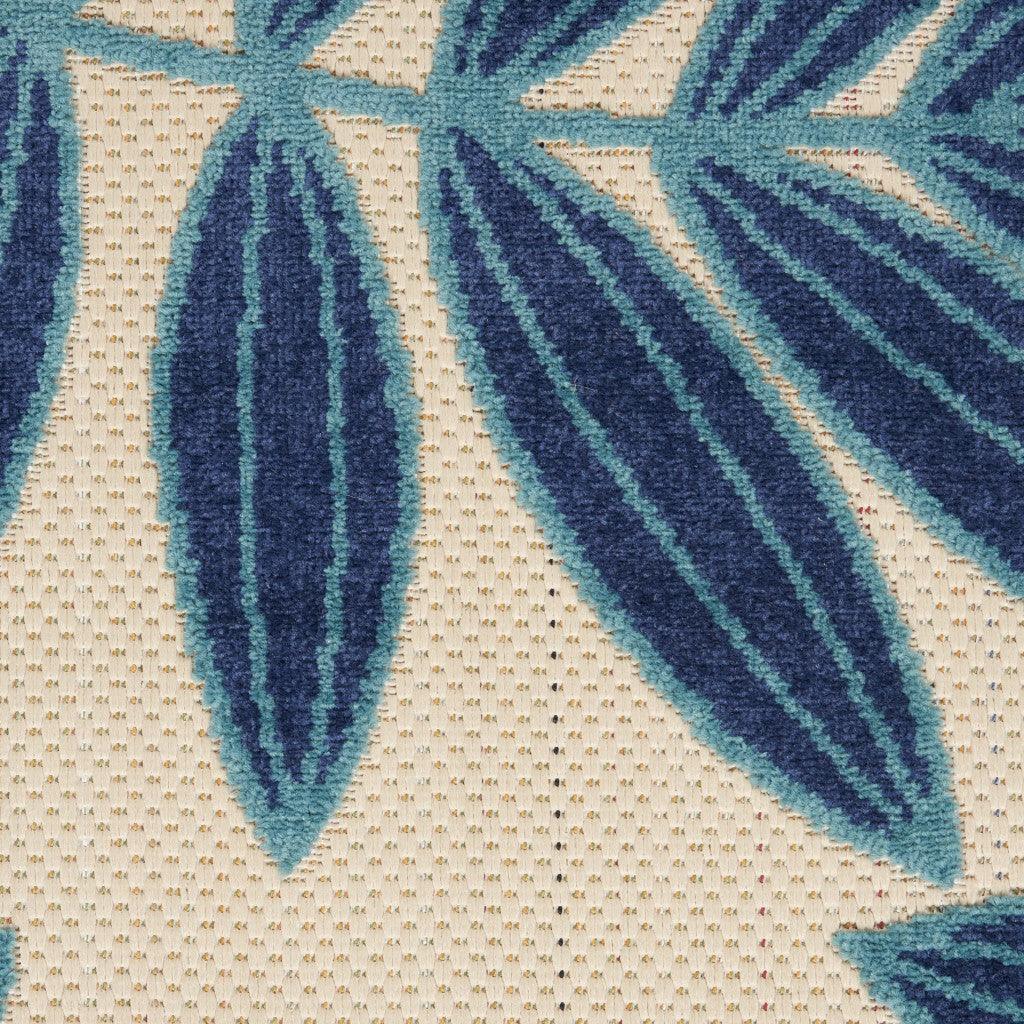 7? x 10? Navy and Beige Leaves Indoor Outdoor Area Rug - AFS