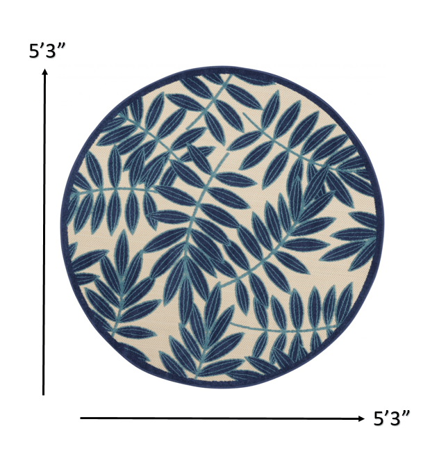 7? x 10? Navy and Beige Leaves Indoor Outdoor Area Rug - AFS