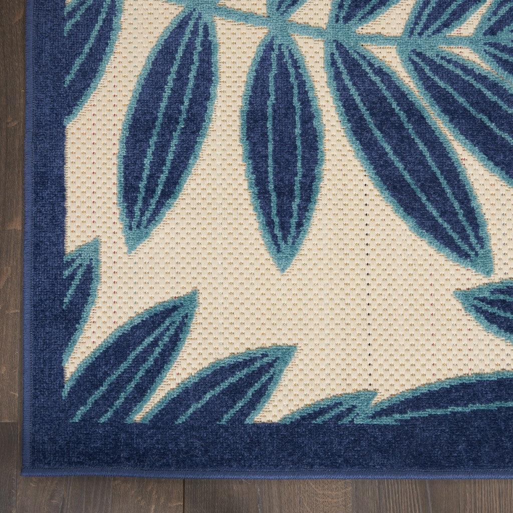 7? x 10? Navy and Beige Leaves Indoor Outdoor Area Rug - AFS