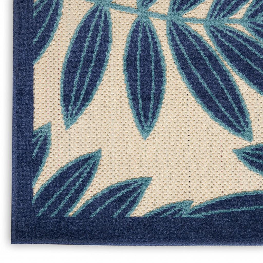 7? x 10? Navy and Beige Leaves Indoor Outdoor Area Rug - AFS