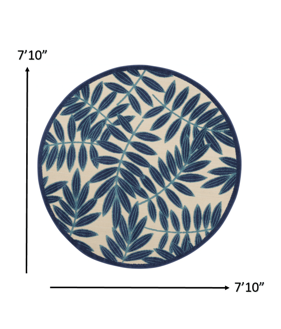 7? x 10? Navy and Beige Leaves Indoor Outdoor Area Rug - AFS