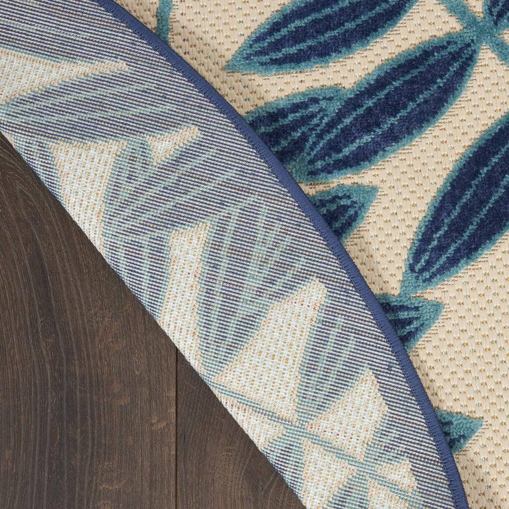 7? x 10? Navy and Beige Leaves Indoor Outdoor Area Rug - AFS