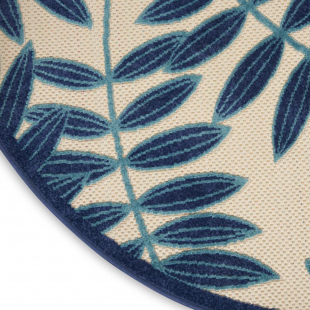 7? x 10? Navy and Beige Leaves Indoor Outdoor Area Rug - AFS