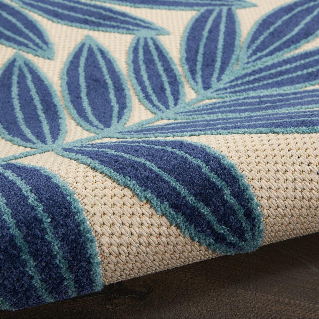 7? x 10? Navy and Beige Leaves Indoor Outdoor Area Rug - AFS