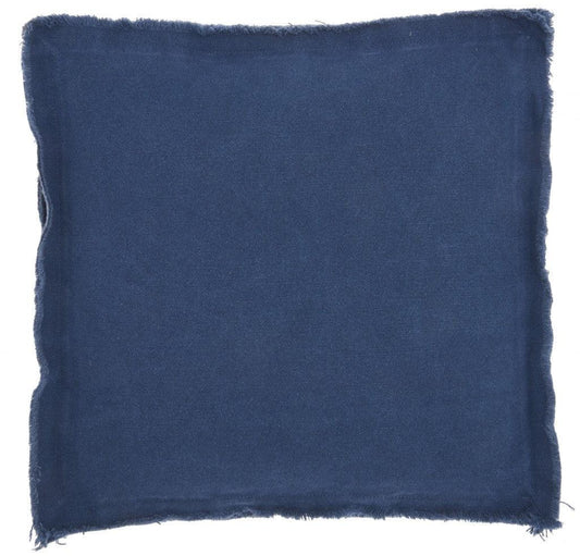 18" Boho Navy Blue Frayed Edge Canvas Throw Pillow - AFS