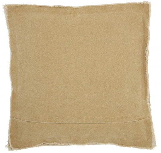 18" Boho Tan Frayed Edge Canvas Throw Pillow - AFS