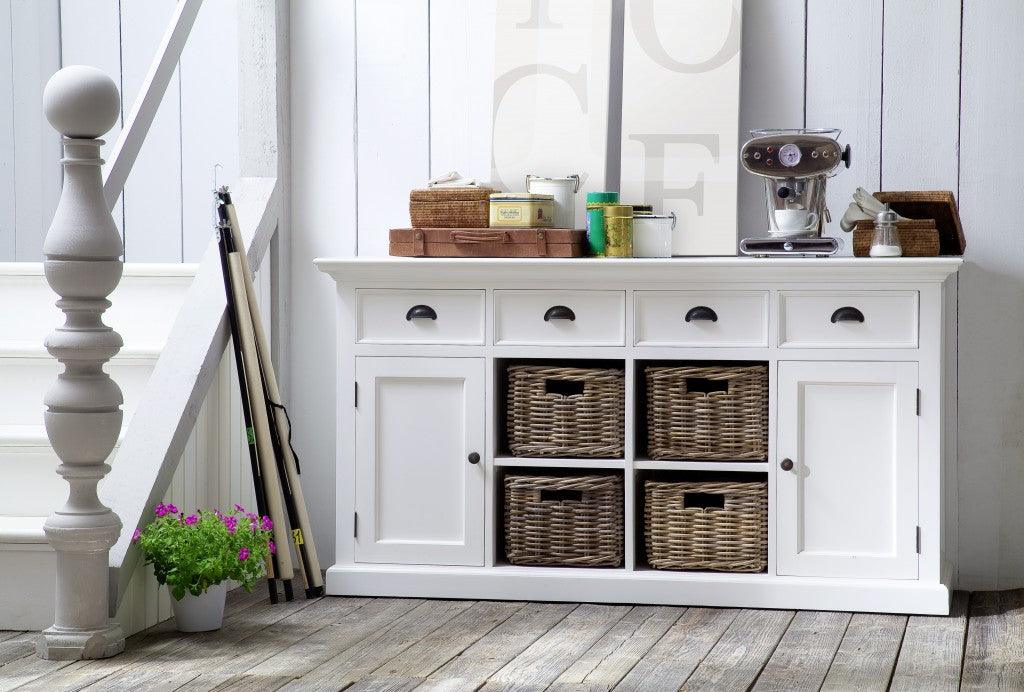 Modern Farmhouse White Buffet with Baskets - AFS