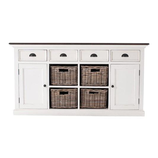 Modern Farmhouse Brown and White Buffet Server with Baskets - AFS